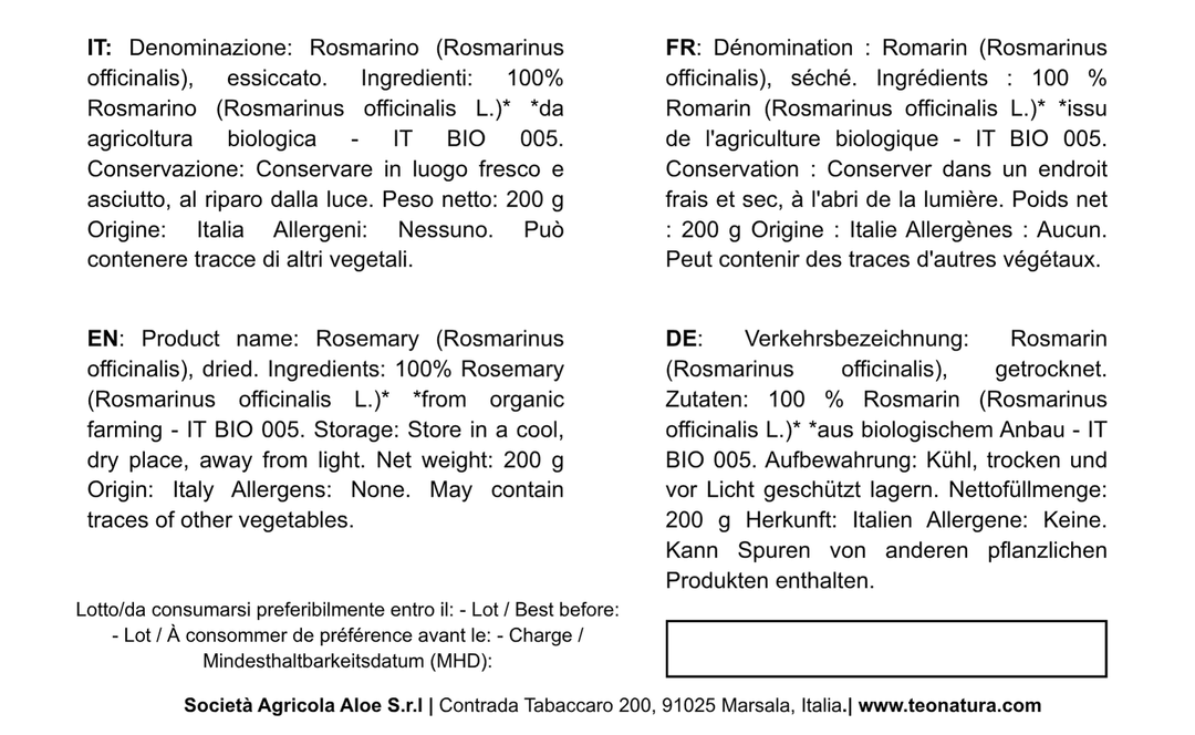 Rosmarino Essiccato Bio 200 gr
