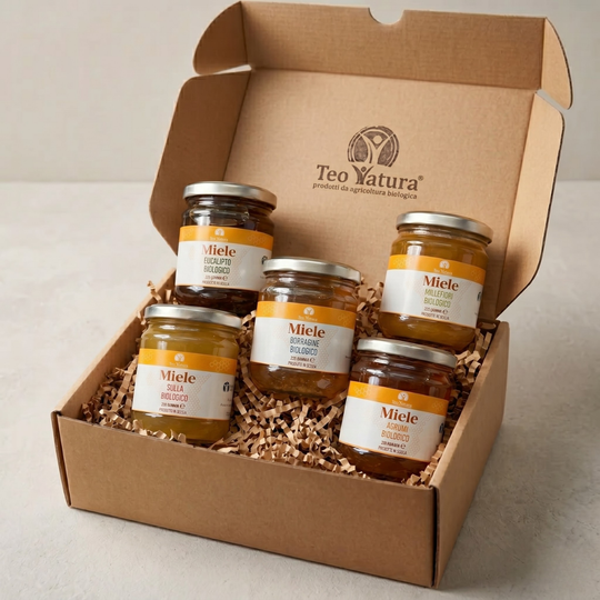 🍯 Box Miele Biologico Siciliano | 5 Varietà Artigianali | Millefiori, Sulla, Agrumi, Eucalipto, Borragine